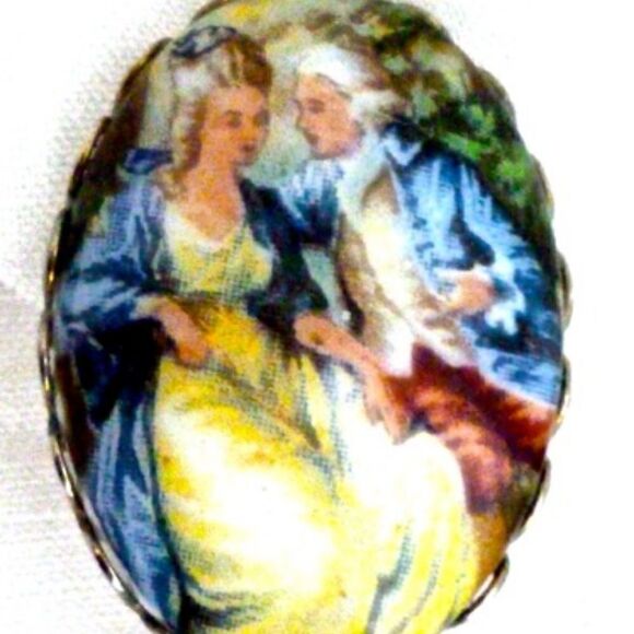 PORCELAIN TRANSFER ROMANTIC PAIR CLIP EARRING NWT - Picture 2 of 8